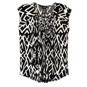 Premise Women Cap Sleeve Mosaic Stripe Diamond Print Neck Black White Medium